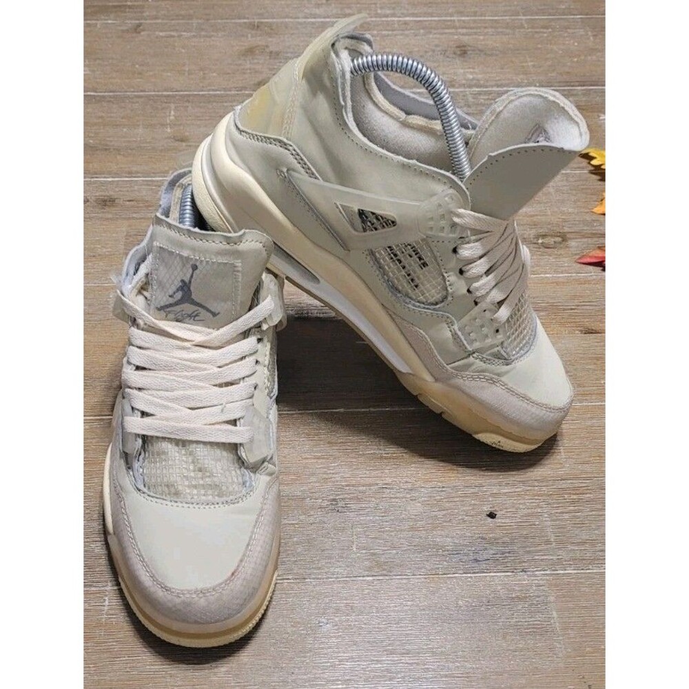 Air Jordan 4 Retro x OFF-WHITE Sail Virgil Abloh CV9388-100 Size 8 Women's Shoes
